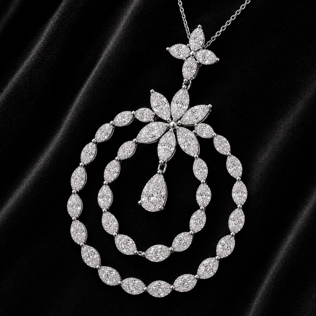 Celestia Double Halo Floral Diamond Pendant