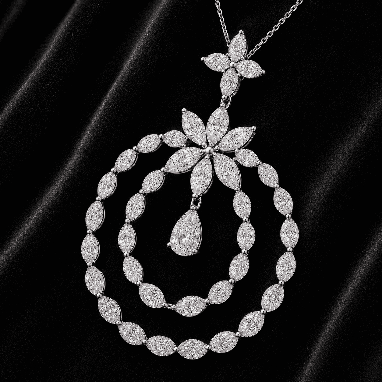Celestia Double Halo Floral Diamond Pendant