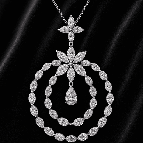Celestia Double Halo Floral Diamond Pendant