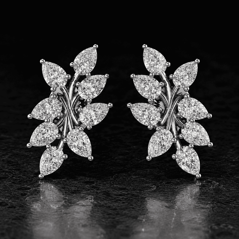 LUMIÈRE Pear Diamond Leaf Earrings