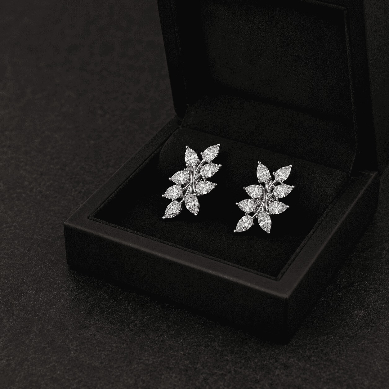 LUMIÈRE Pear Diamond Leaf Earrings