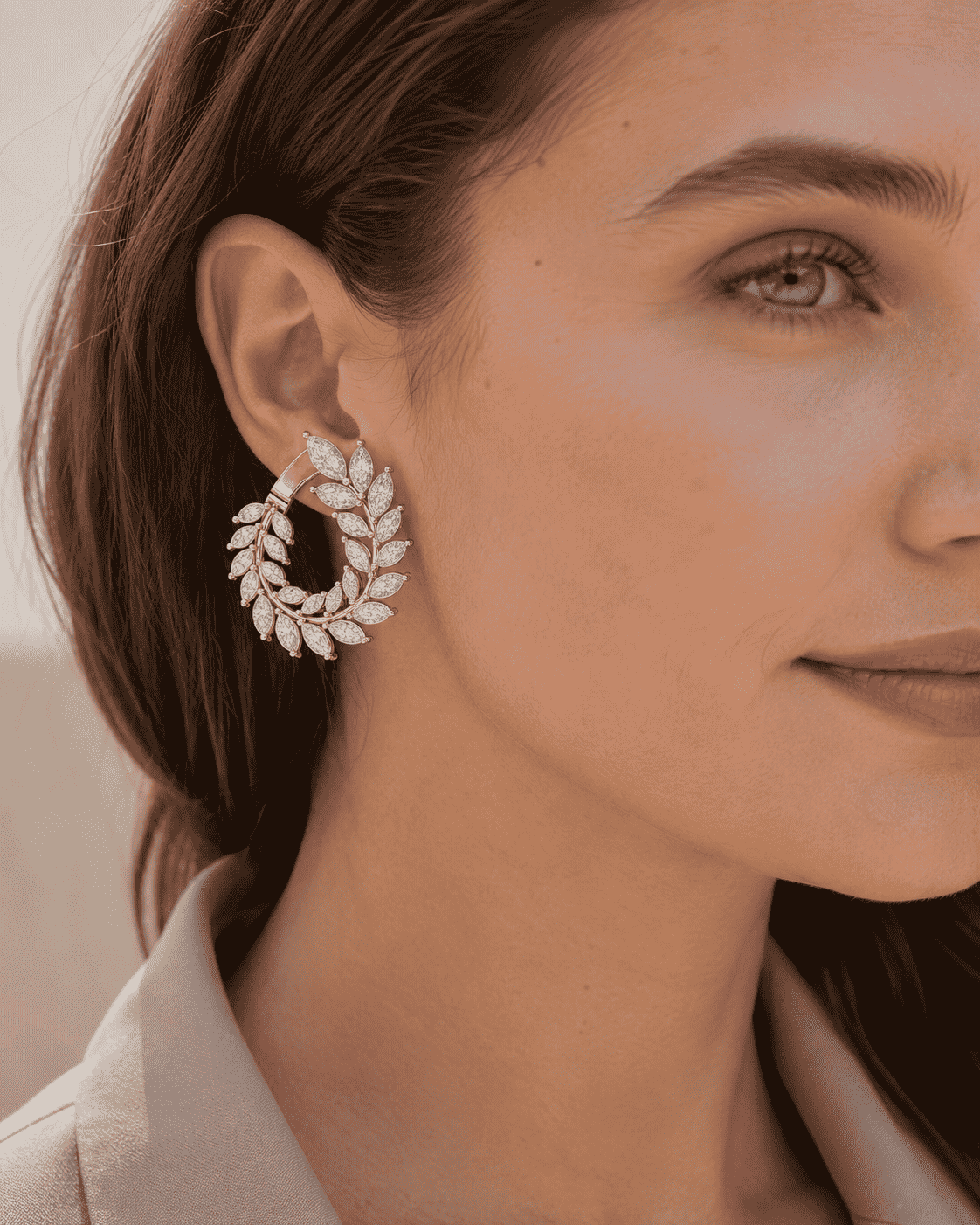 Marquise Diamond Leaf Hoop Earrings