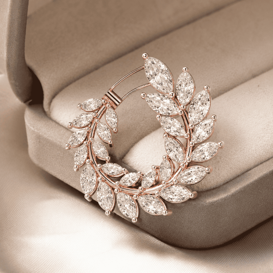 Marquise Diamond Leaf Hoop Earrings