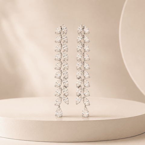 Cascading Leaves Earrings – Pear & Marquise Diamond Drop Earrings