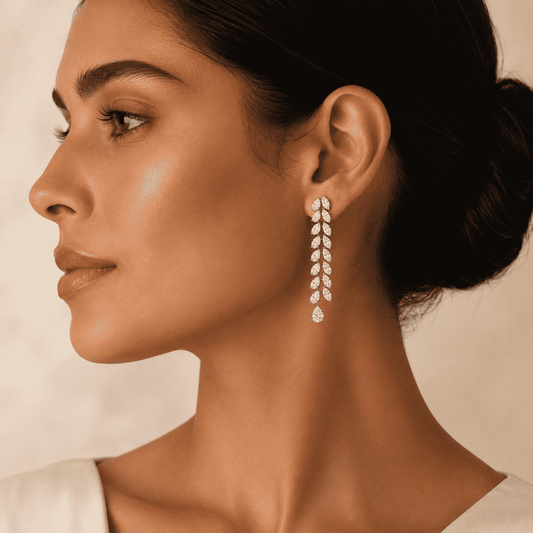 Cascading Leaves Earrings – Pear & Marquise Diamond Drop Earrings