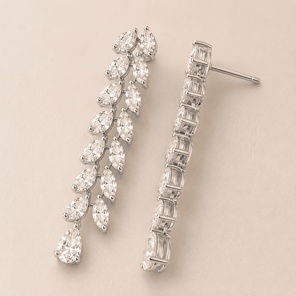 Cascading Leaves Earrings – Pear & Marquise Diamond Drop Earrings