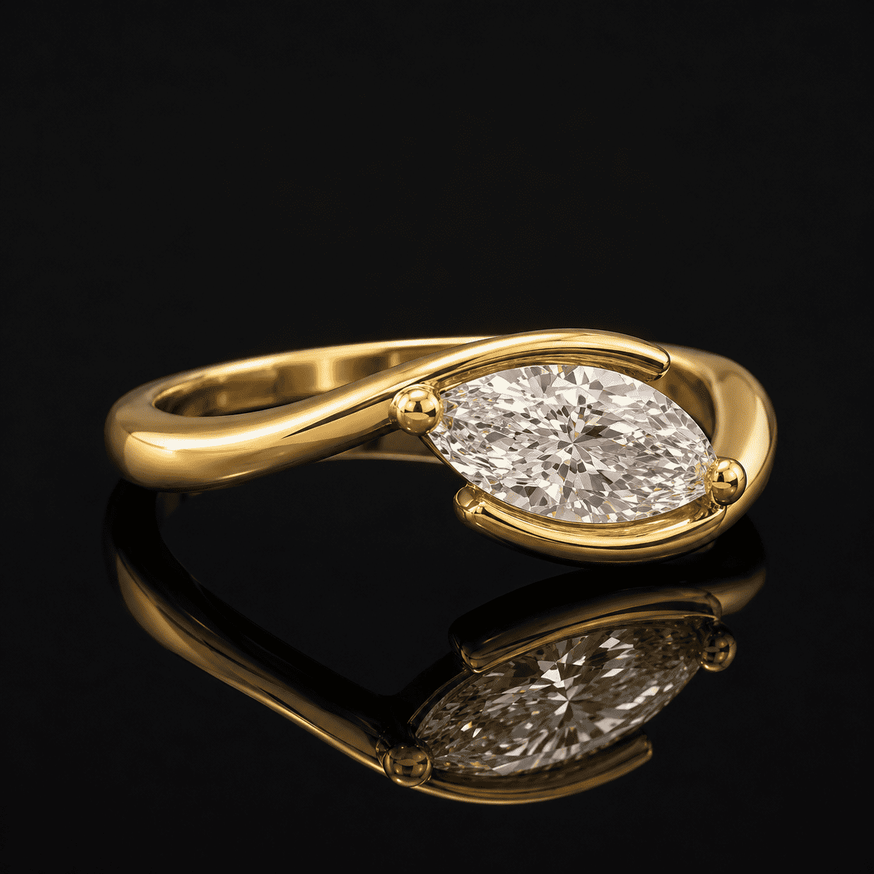 SÉMENCE Ring – Marquise Diamond Bypass Ring in Yellow Gold