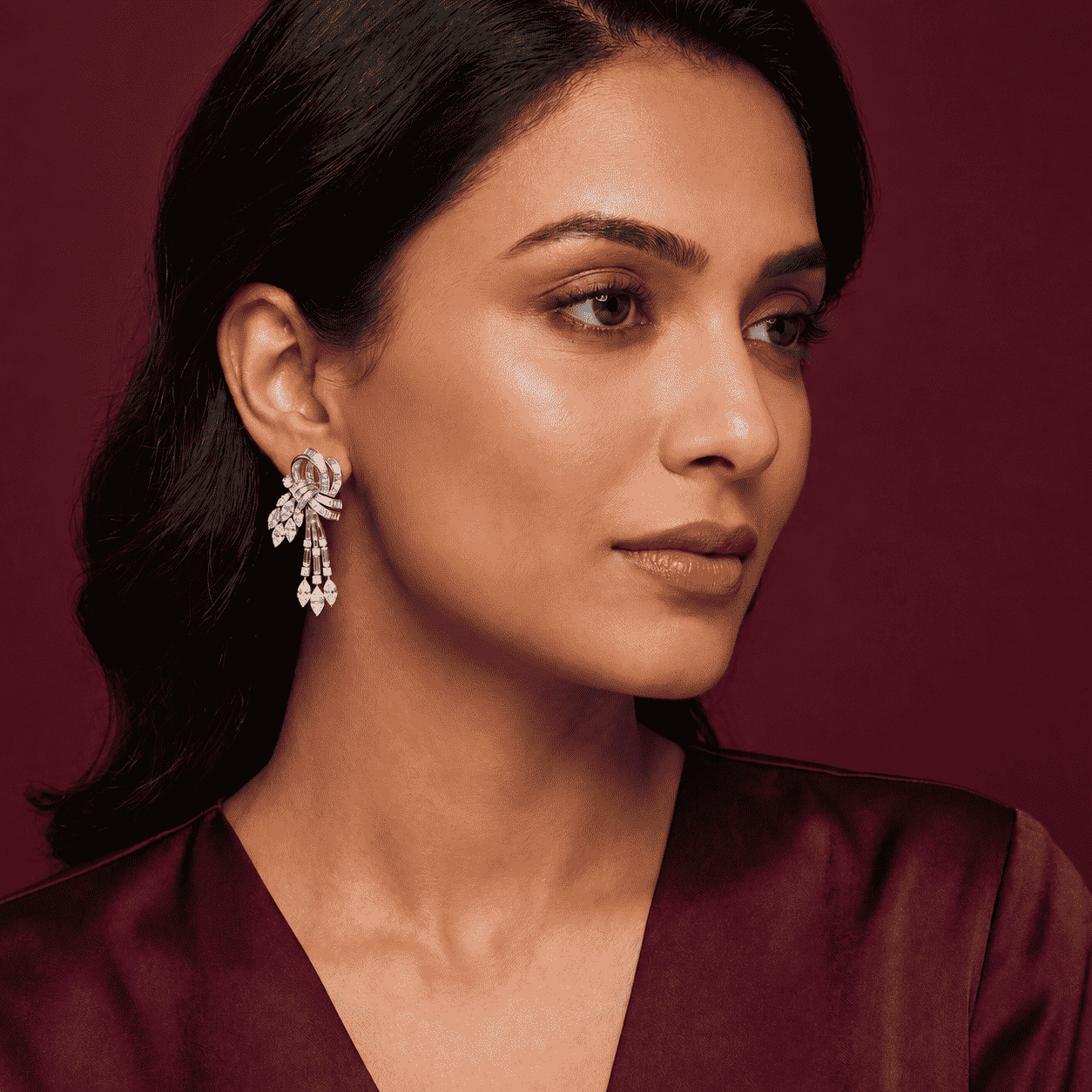 The Celestial Cascade Shaahi Noor Bow Diamond Earrings