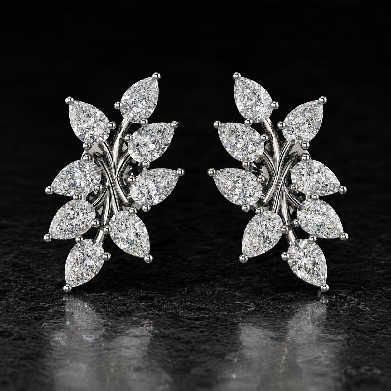 LUMIÈRE Pear Diamond Leaf Earrings