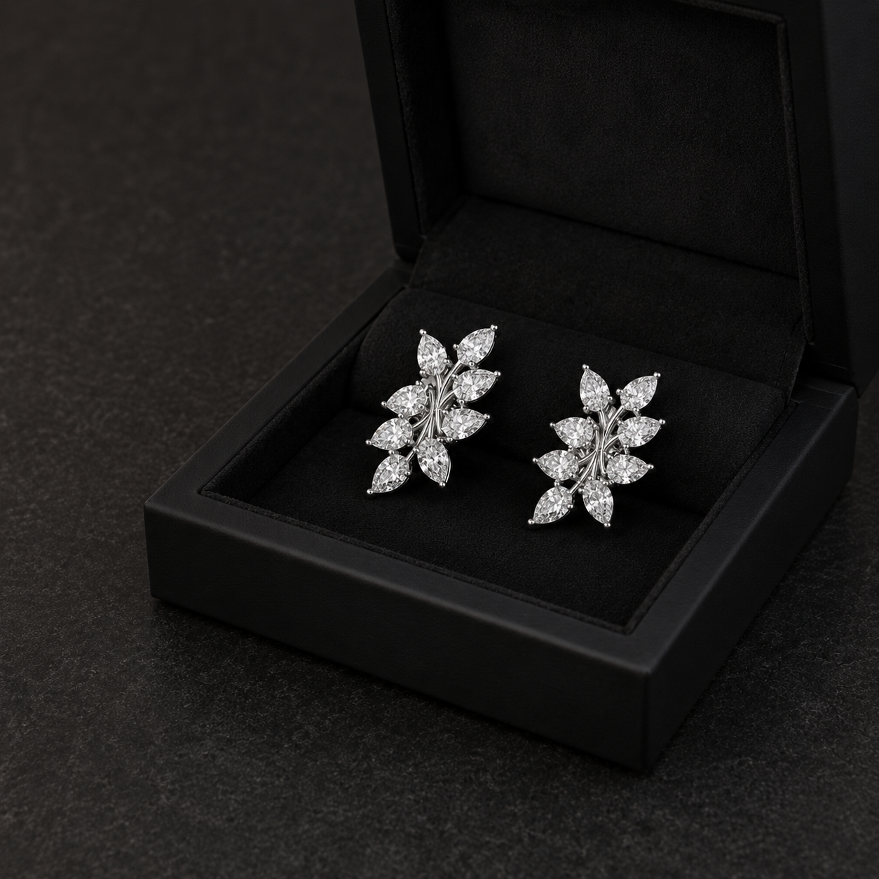 LUMIÈRE Pear Diamond Leaf Earrings