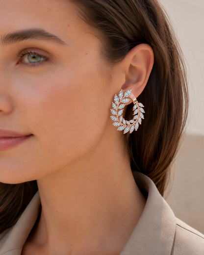 Marquise Diamond Leaf Hoop Earrings