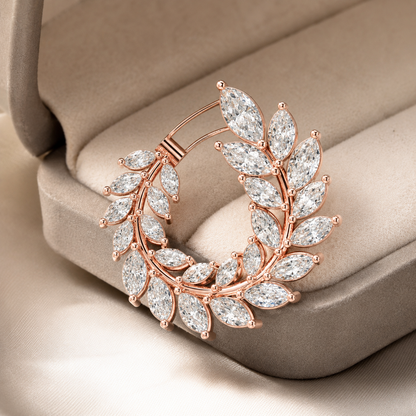 Marquise Diamond Leaf Hoop Earrings