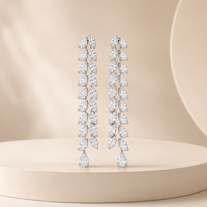 Cascading Leaves Earrings – Pear & Marquise Diamond Drop Earrings