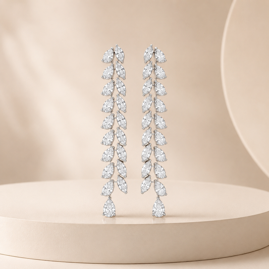 Cascading Leaves Earrings – Pear & Marquise Diamond Drop Earrings