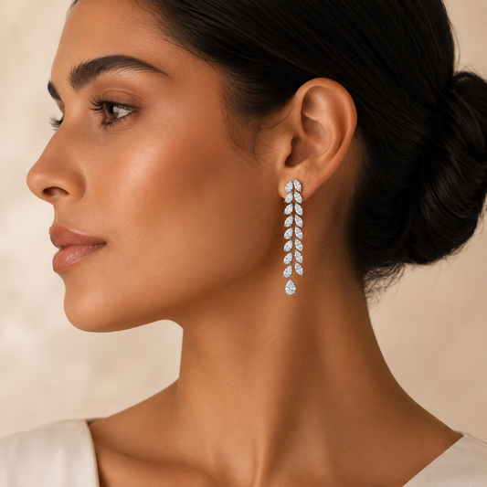 Cascading Leaves Earrings – Pear & Marquise Diamond Drop Earrings