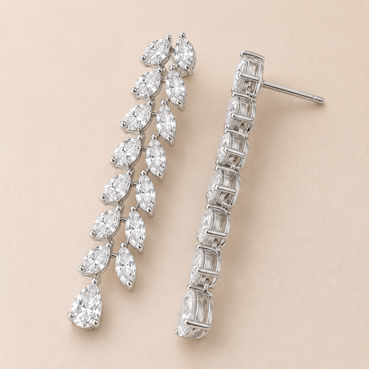 Cascading Leaves Earrings – Pear & Marquise Diamond Drop Earrings