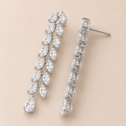 Cascading Leaves Earrings – Pear & Marquise Diamond Drop Earrings