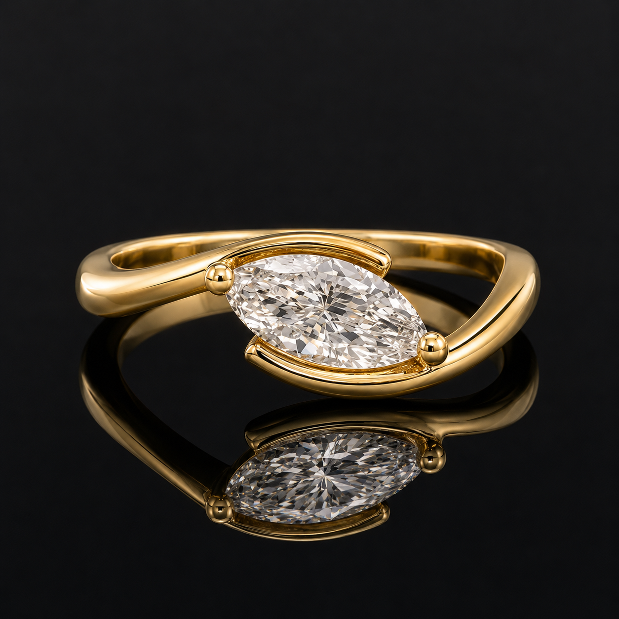 SÉMENCE Ring – Marquise Diamond Bypass Ring in Yellow Gold
