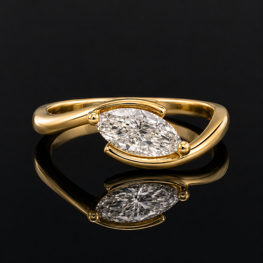 SÉMENCE Ring – Marquise Diamond Bypass Ring in Yellow Gold