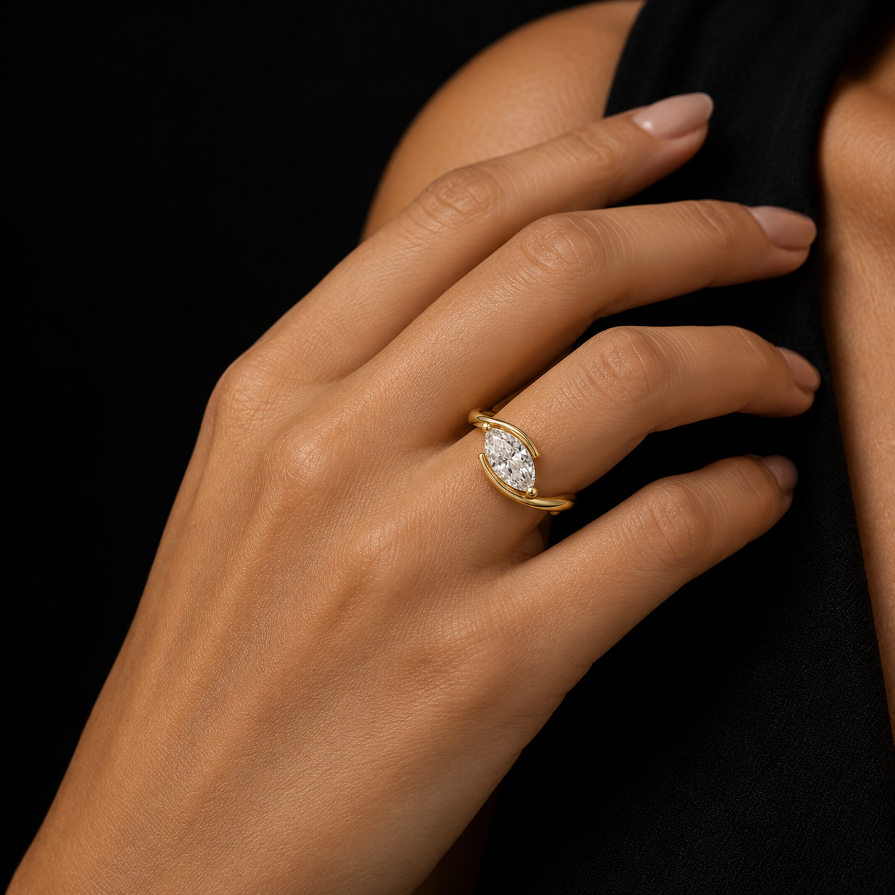 SÉMENCE Ring – Marquise Diamond Bypass Ring in Yellow Gold