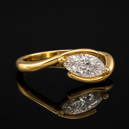 SÉMENCE Ring – Marquise Diamond Bypass Ring in Yellow Gold