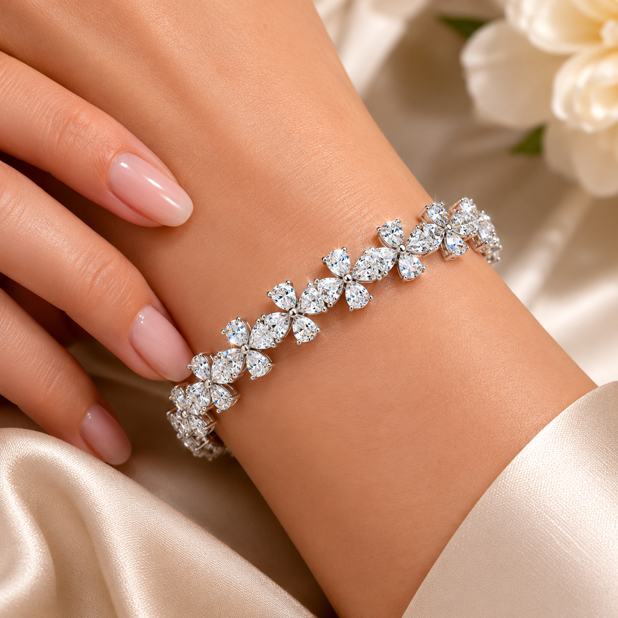 VIRÉLIA – Pear & Marquise Diamond Flower Bracelet