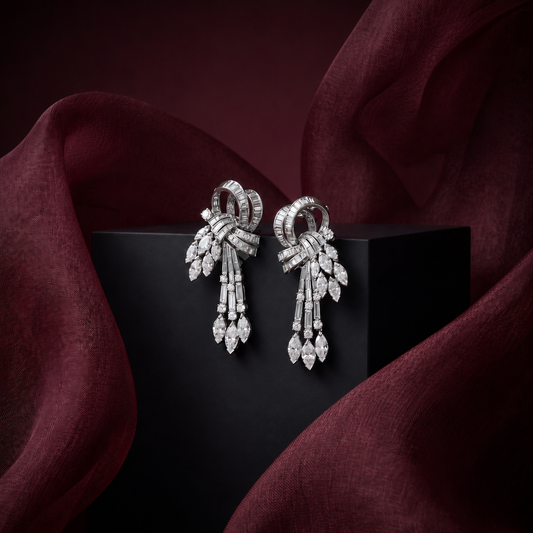 The Celestial Cascade Shaahi Noor Bow Diamond Earrings