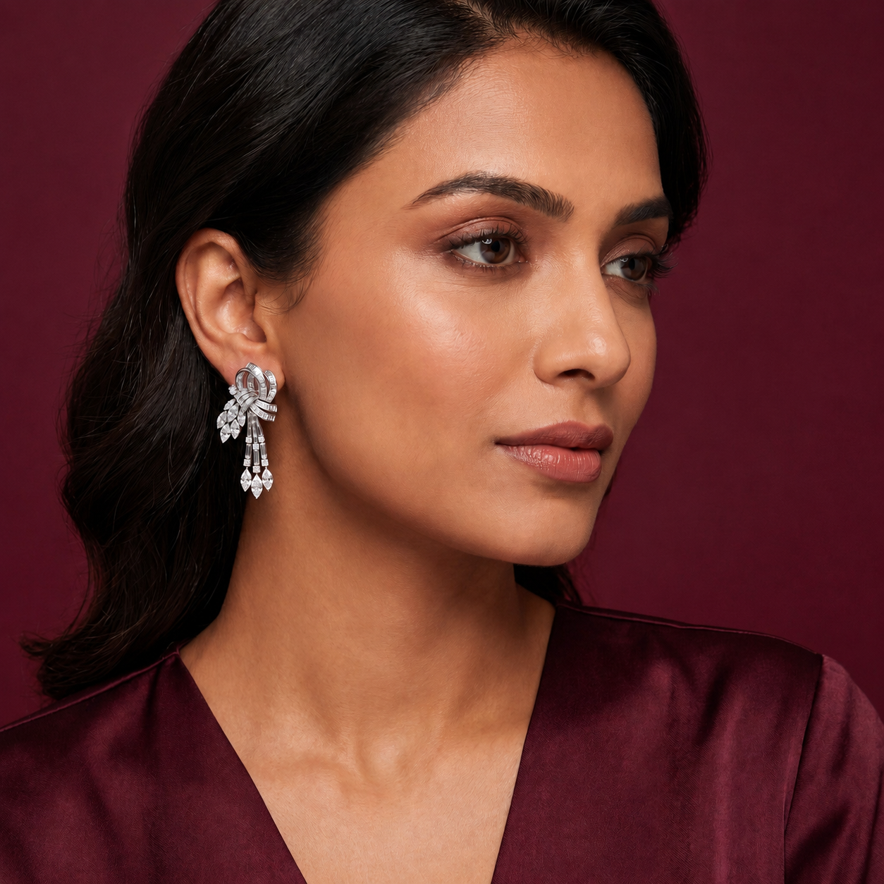 The Celestial Cascade Shaahi Noor Bow Diamond Earrings