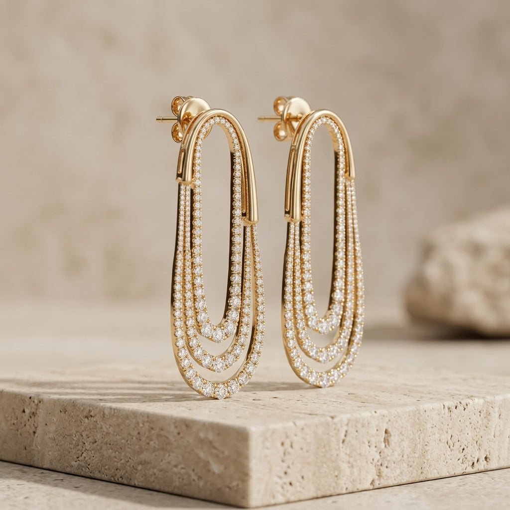 The Celestial Cascade Triple-Loop Diamond Earrings