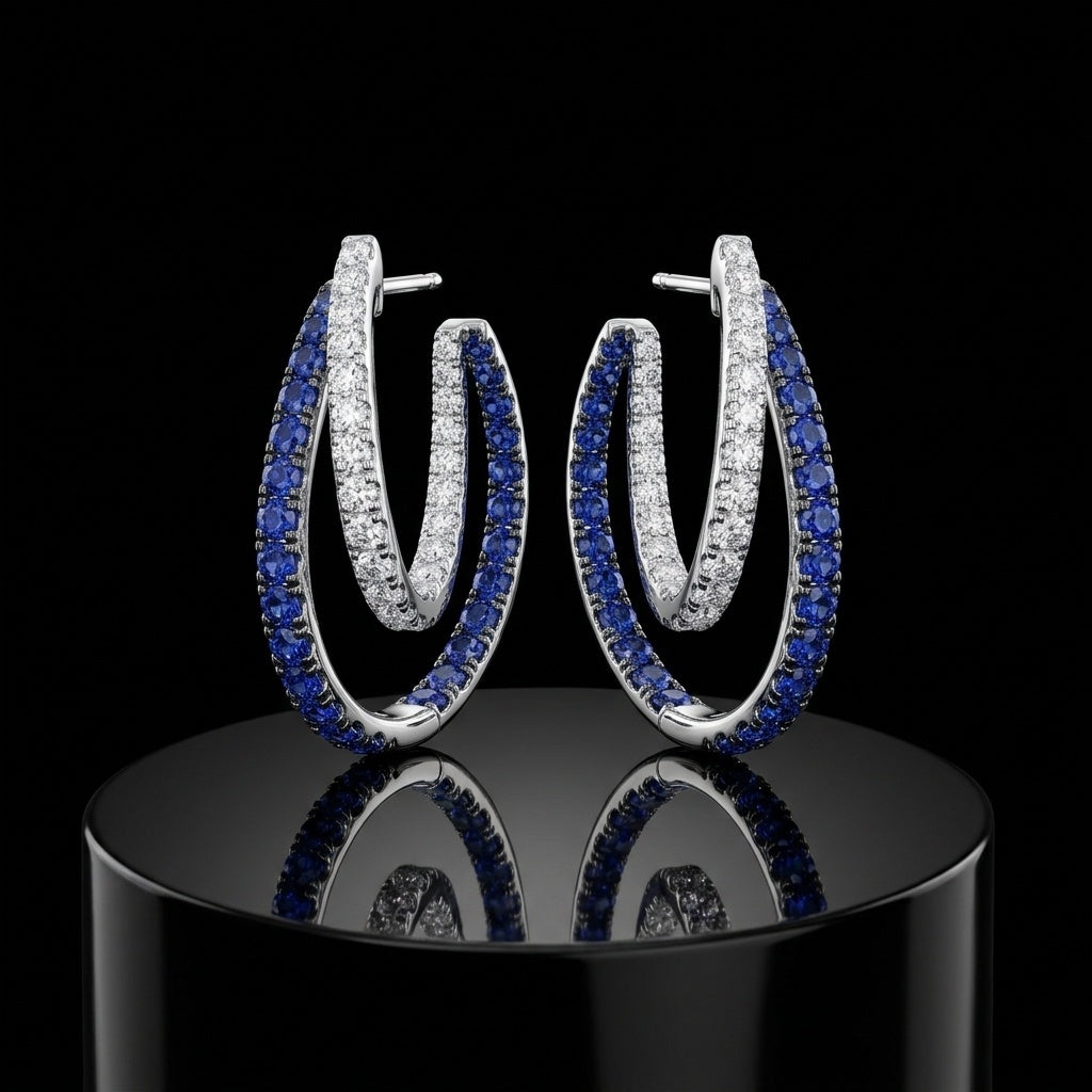 The Celestial Ribbon Diamond & Sapphire Interlocking Hoops