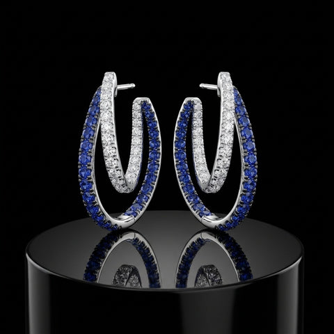 The Celestial Ribbon Diamond & Sapphire Interlocking Hoops
