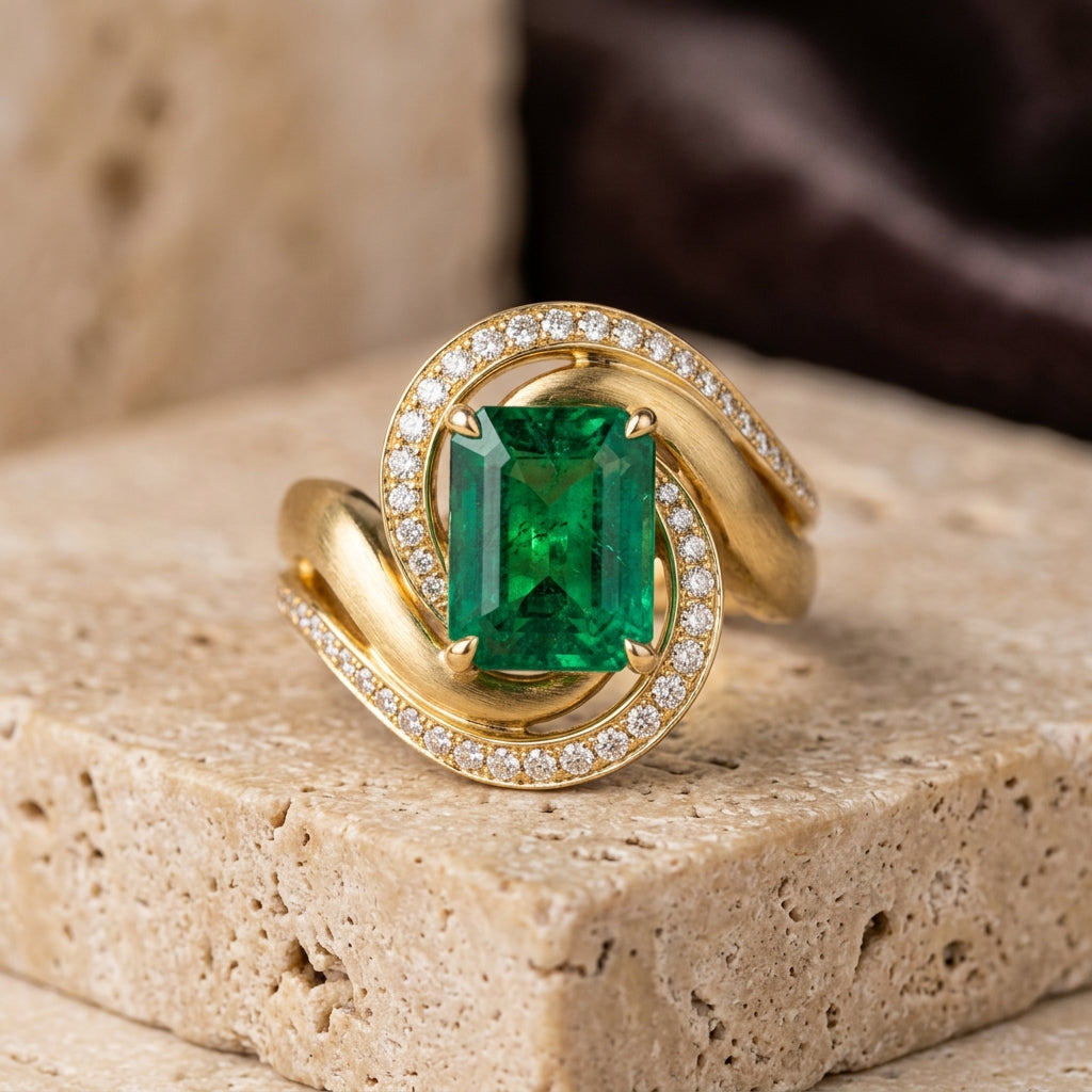 The Celestial Vortex Emerald & Diamond Ring